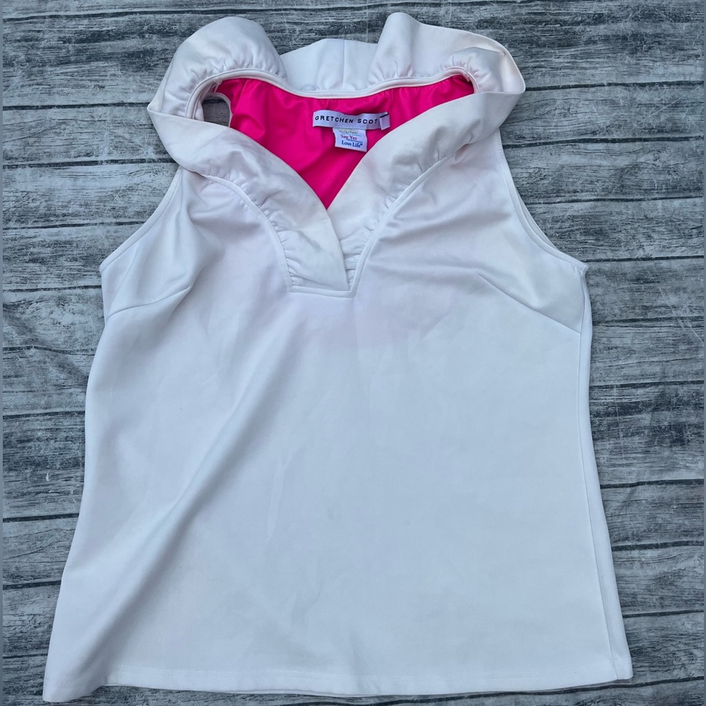 Gretchen Scott Jersey Sleeveless Ruffneck Top XL